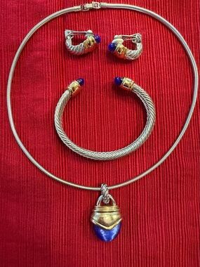 Park Lane Two-Tone Blue Necklace Bracelet Clip Earrings Set